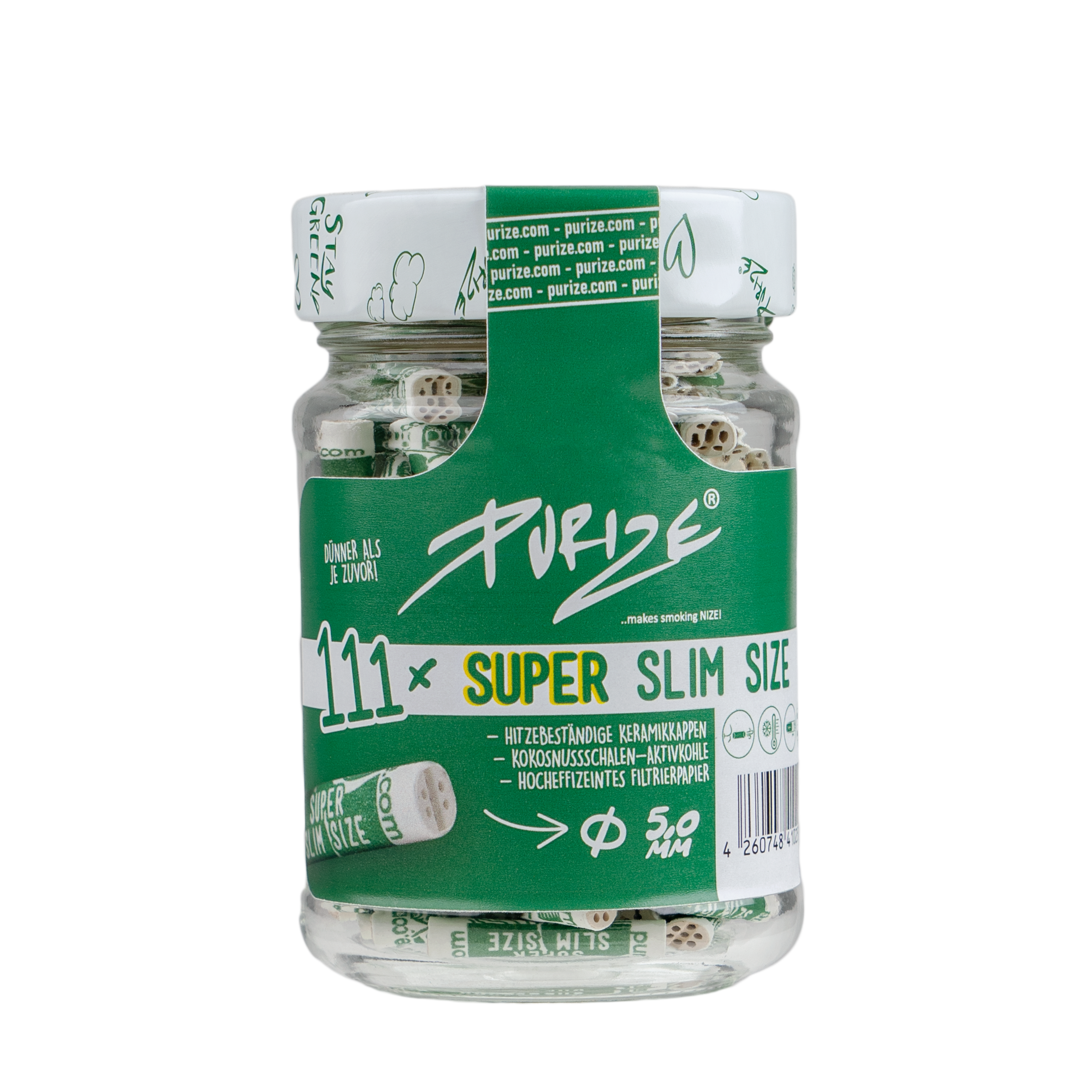 PURIZE® Super Slim Size Aktivkohlefilter, weiß ø 5mm