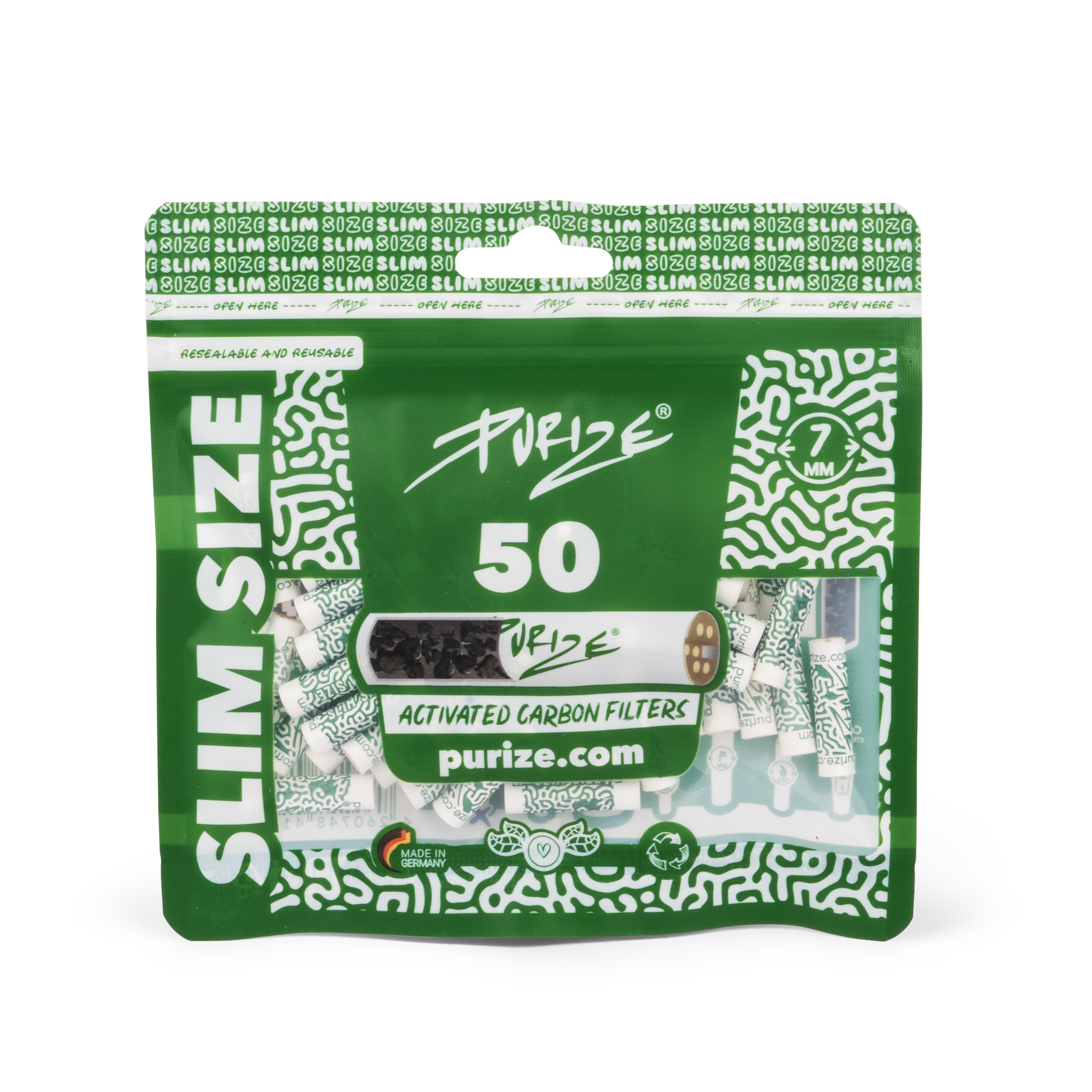 PURIZE® Slim Size Aktivkohlefilter, ø 7mm, 50er Packung